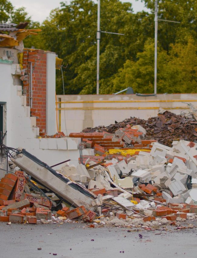 Demolished building site with debris in Essen, Germany. Ideal for urban decay concepts.